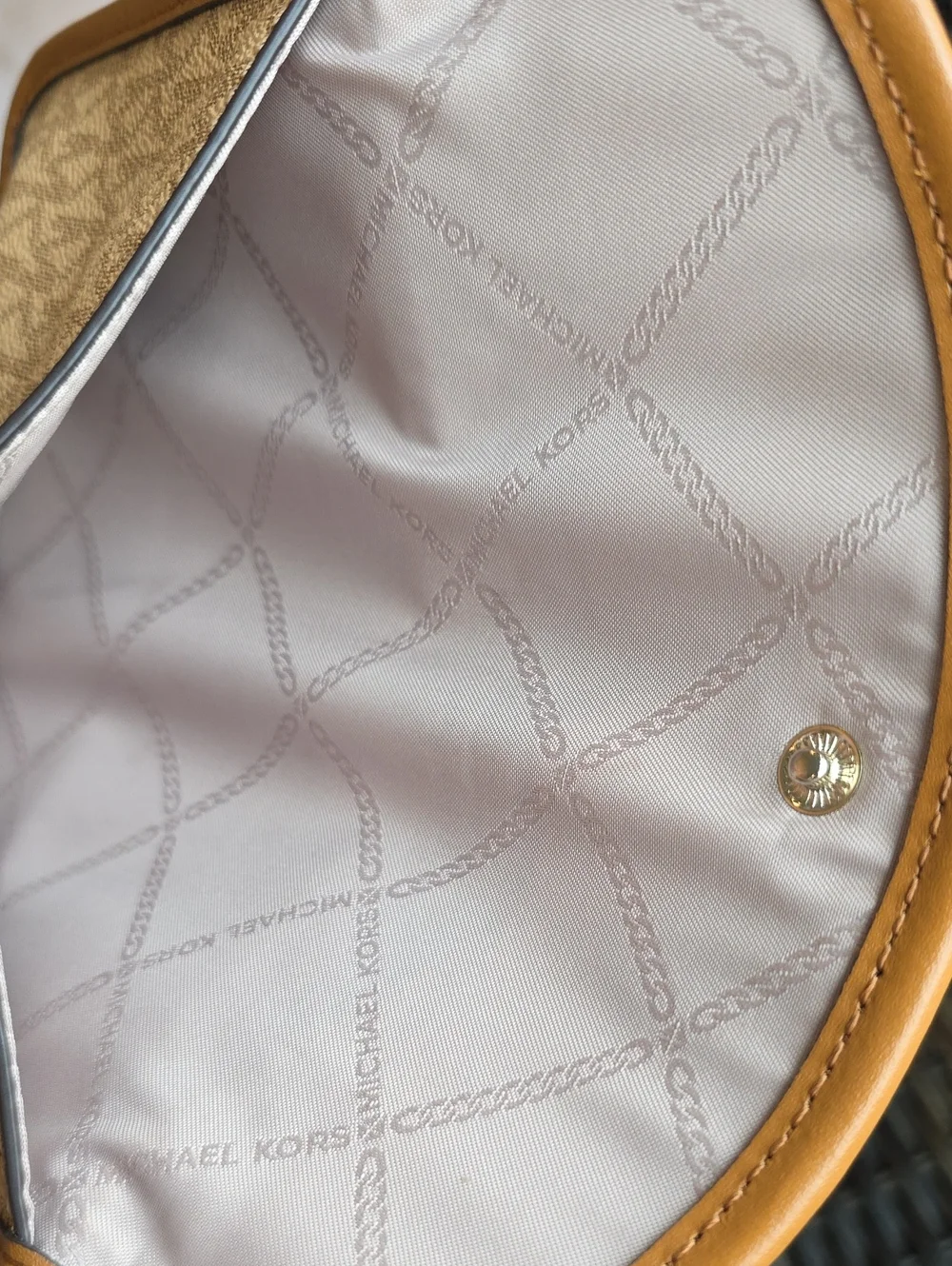 Michael Kors Beige Tan Signature Wristlet Clutch with Gold Hardware